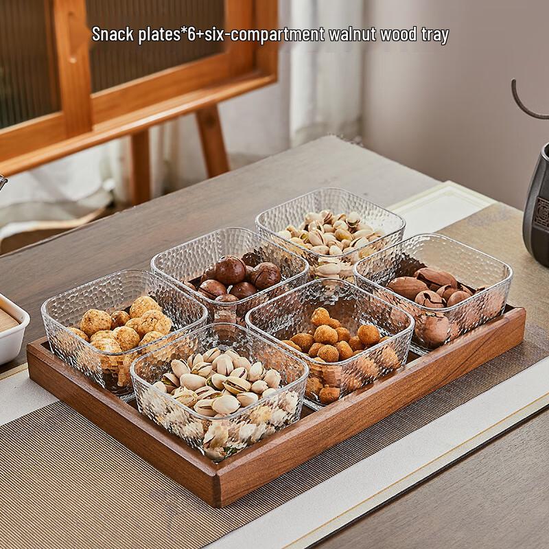 Walnut Wood Snack & Fruit Tray Six Compartment