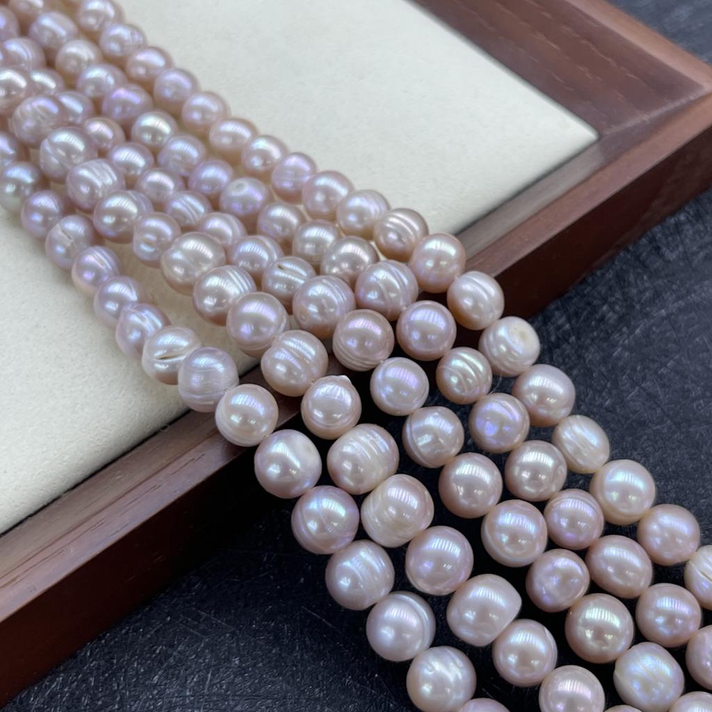 1String, White Pink Purple Natural Freshwater Pearls, Handmade Near Round Beads for Jewelry Making DIY Crafts (Beads 9-10mm, Length 36cm)