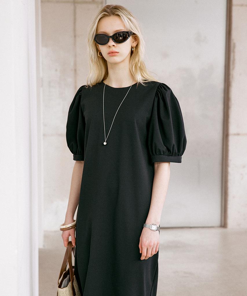 Dyuidyui Puff Sleeve Long Dress_Black