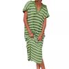 Summer Dress Women's V-neck Striped Low-slit Lapel Long Sweater