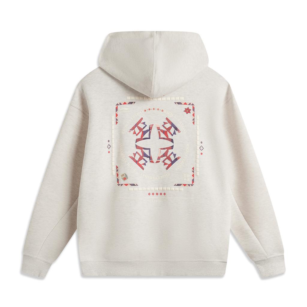 Li Ning Daily Prosperity Series Cny Zodiac Year Casual Simple Solid Color Hooded Pullover Sweatshirt Men sweatshirt Flower-Gray Tile-Gray AWDV457-3