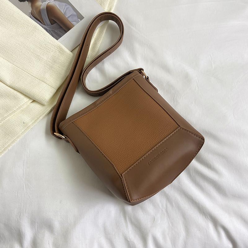 Trendy Women's Pu Bucket Bag Stylish Stitch Detail Fashionable Shoulder Bag For Summer