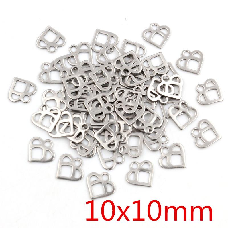 50pcs/lot No Fade Charms 316 Stainless Steel Hollow lovely heart Charms handmade Craft pendant Jewelry making,DIY for necklace