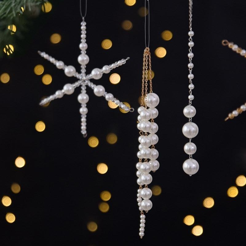 Christmas Tree Hanging Ornament with Faux Pearls Styling, Elegant Holiday Decors for Branches, Window, and Home Accents