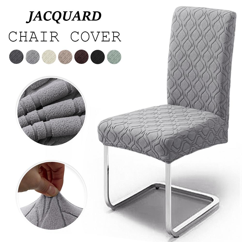 New Jacquard Stretch Chair Covers Dining Room Soft Dustproof Chair Slipcover Luxury Office Solid Colors Chair Seat Covers Gray