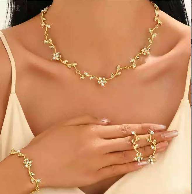 

Korean Style Flower Jewelry Set: Necklace, Earrings & Bracelet