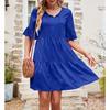 Women's Fashionable And Casual Flared Sleeve V-neck Solid Color Loose Dress