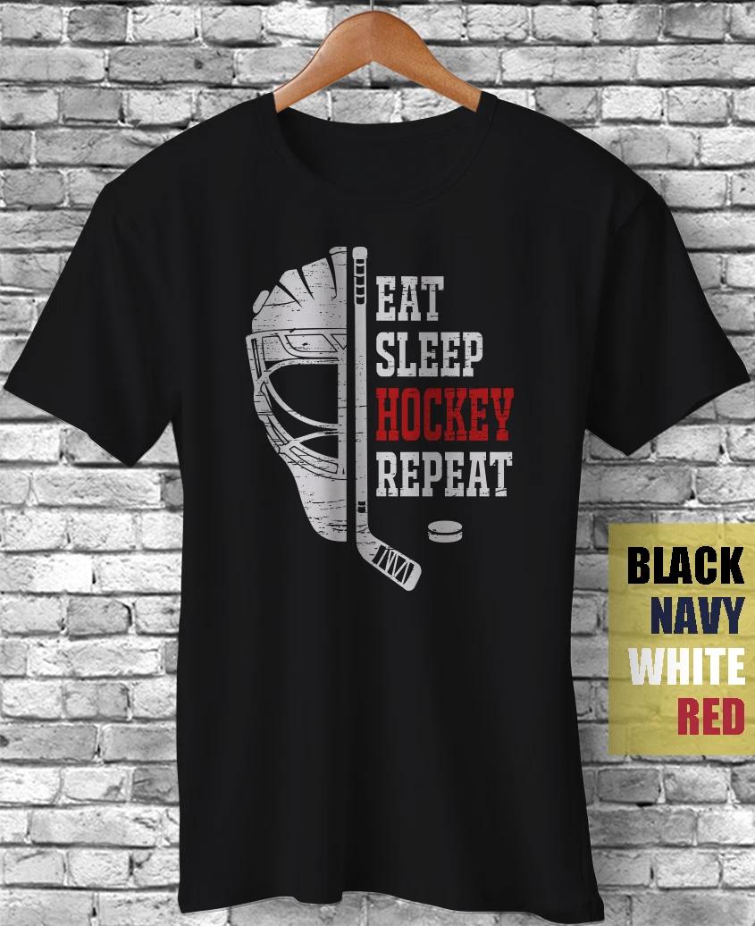 Eat Sleep Hockey Repeat Sport Ice Skating Distressed Funny Gift Unisex T-Shirt XS