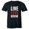 Live Love Rescue with Paw Men's T-Shirt Adopt Animals Save Dogs Cats Shirt