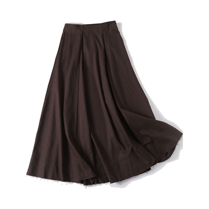 MD Women clothes French style Vacation Wave Style Retro Brown Texture Linen Umbrella Skirt Women's Skirt 05236586717