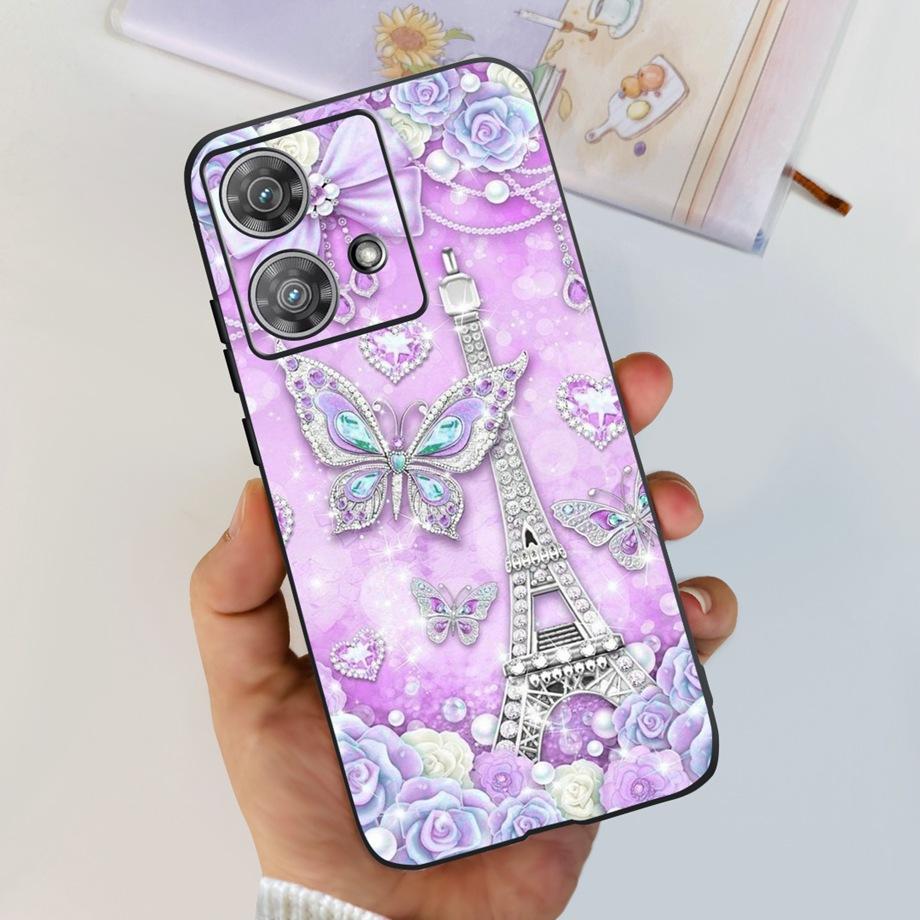 For Motorola Moto Edge 40 Neo 5G Case Black Matte Cases With Pattern Print Soft Liquid Silicone Cover For Motorola Edge40 Fundas