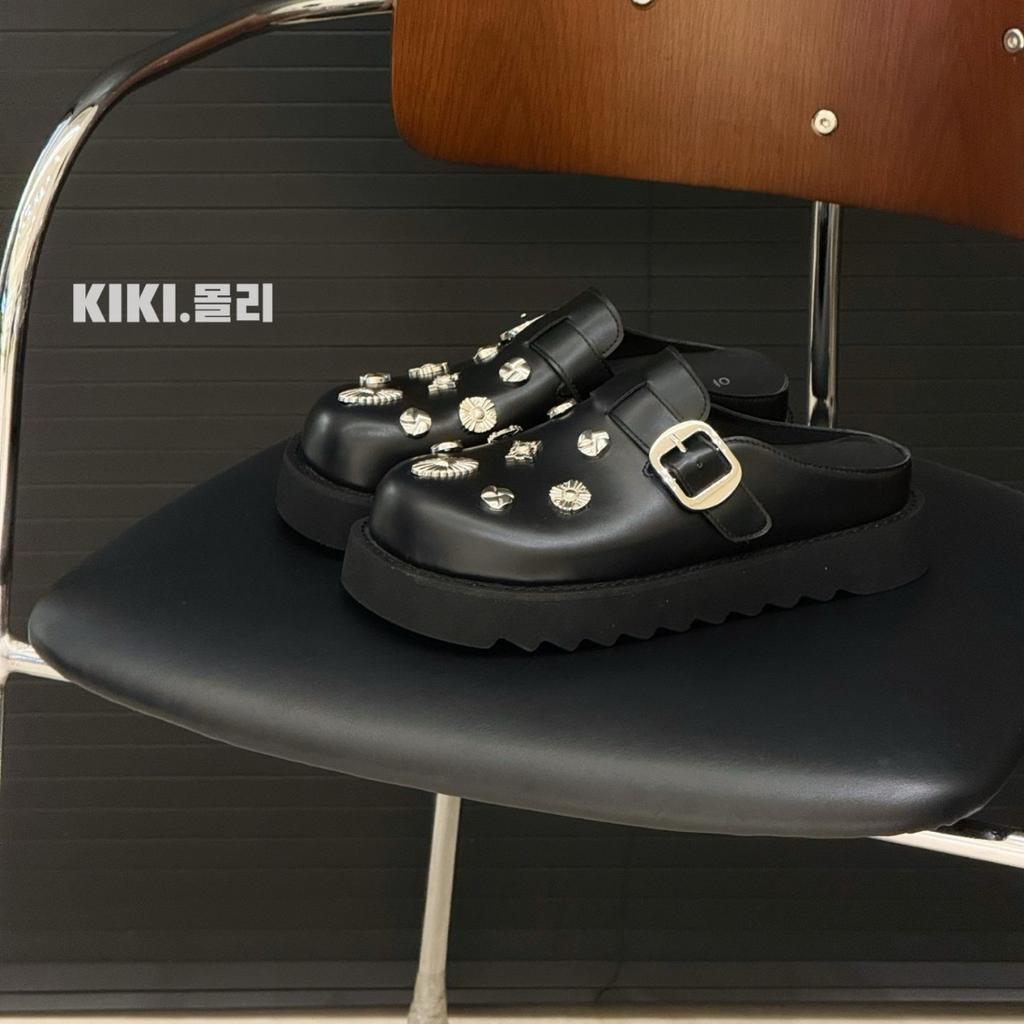 MONA same shoes 2025 new retro bag head half slippers women's outer wear rivets casual leather platform muller shoes