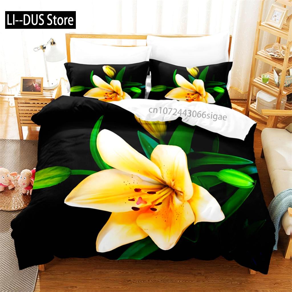 Yellow Flowers Queen Bedding Set Duvet Cover Set Bedding Digital Printing King Size Duvet Cover Set Bedding Sets