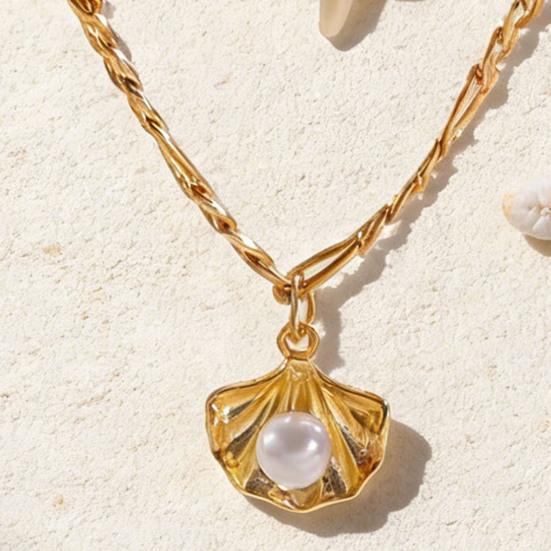 Colar Estrela-do-Mar Bohemia Pérola Falsa Leve Hipoalergênico Feminino Pingente de Concha Corrente Dourada Colar Joia de Pescoço Praia Oceânica