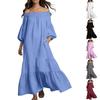 Robe Longue Décolleté Bardot Manches Bouffantes Coupe Ample Robes à Volants Légère Bohème Décontractée pour Femmes