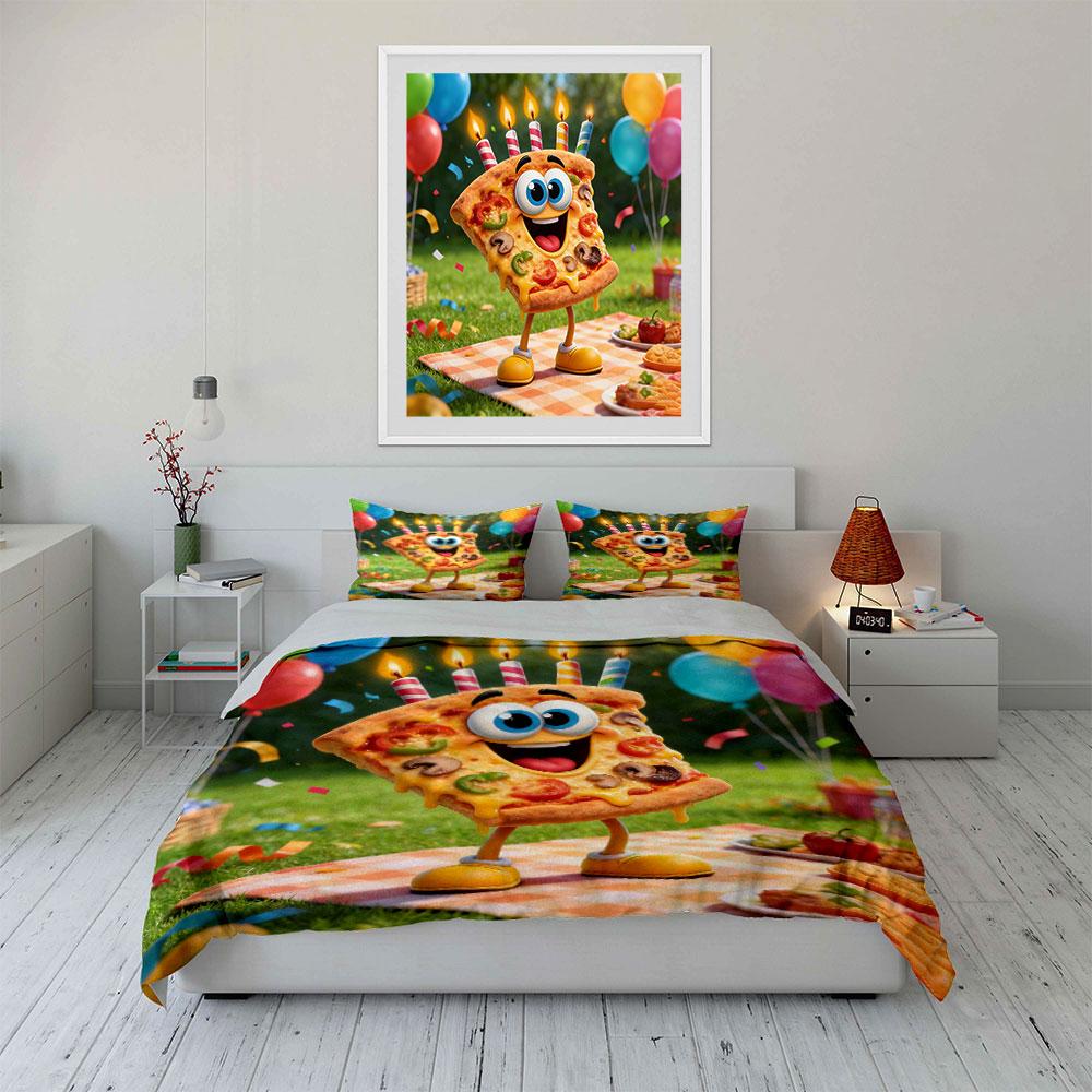 Conjunto de Decoração para Festa com Tema Pizza Cobertor Macio Confortável Conjunto de Roupa de Cama Incluído 1*Capa de Edredom & 2*Fronhas, Presente
