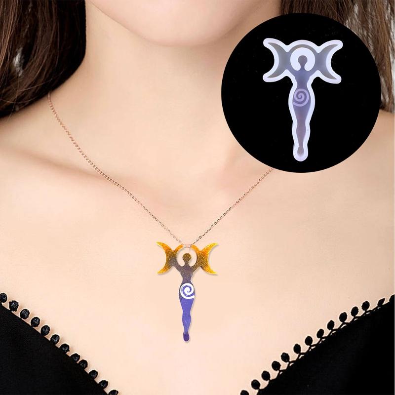 Epoxy Resin Molds Polymer Clay Molds for Handmade DIY Goddess Moon Mould for DIY Necklace Pendant Ornament Keychain