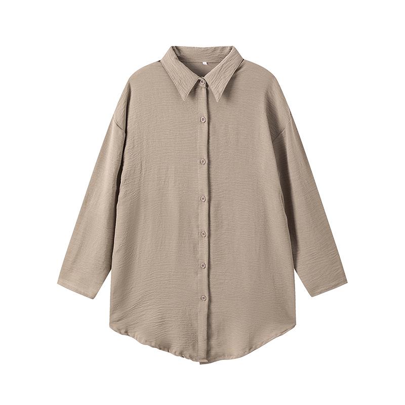 European and American Women's Plus Size Turn-Down Collar Casual Long-Sleeve Shirt for Autumn and Winter.
