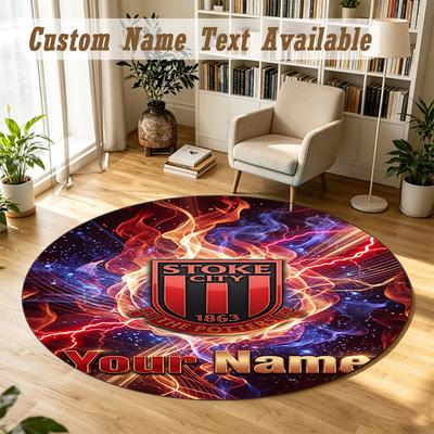 Round Rug Custom NameStoke City FC Pattern Non Slip Carpet Home Floor Decor