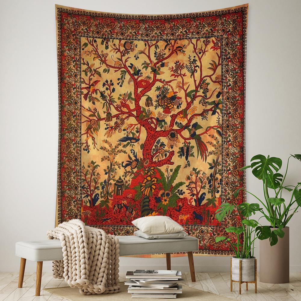 

Ретро лист дерева гобелен настенный загадочный абстрактный колдовство Tapitz общежитие эстетический декор комнаты 150x100CM