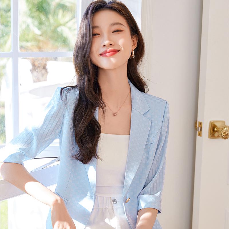 New Women's Elegant Casual Black Mid-Sleeve Suit Jacket