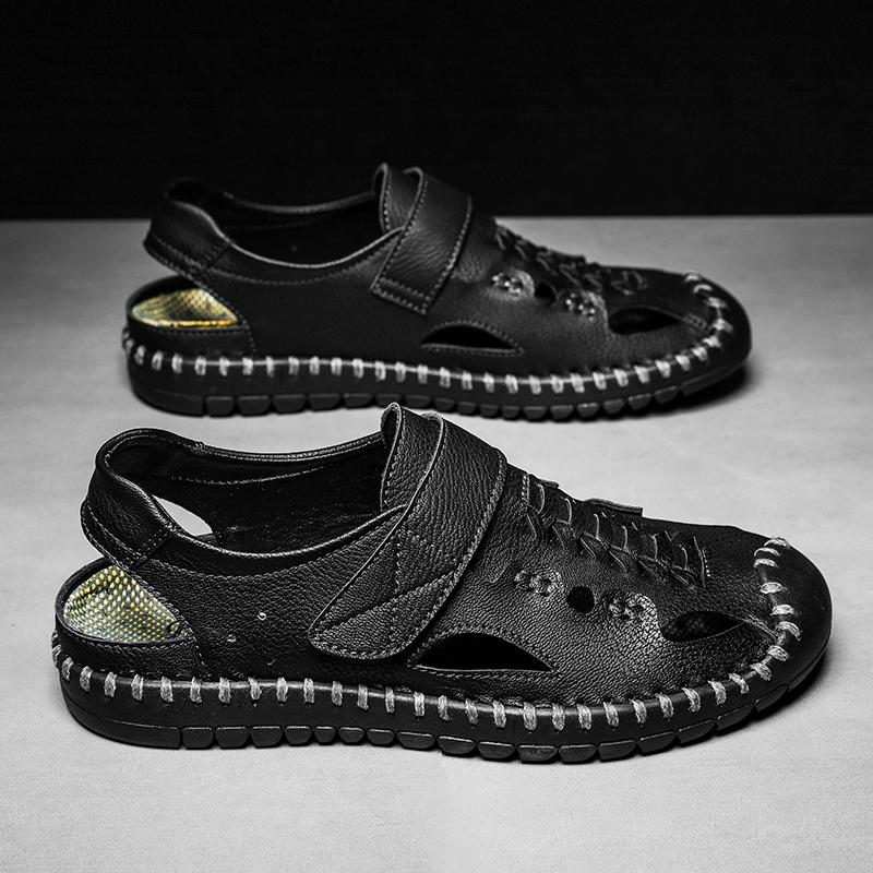 

Мужские летние новые повседневные сандалии на плоской подошве, римская пляжная обувь, мужские кроссовки, обувь на низкой танкетке, большой размер 38-46 42 чёрный