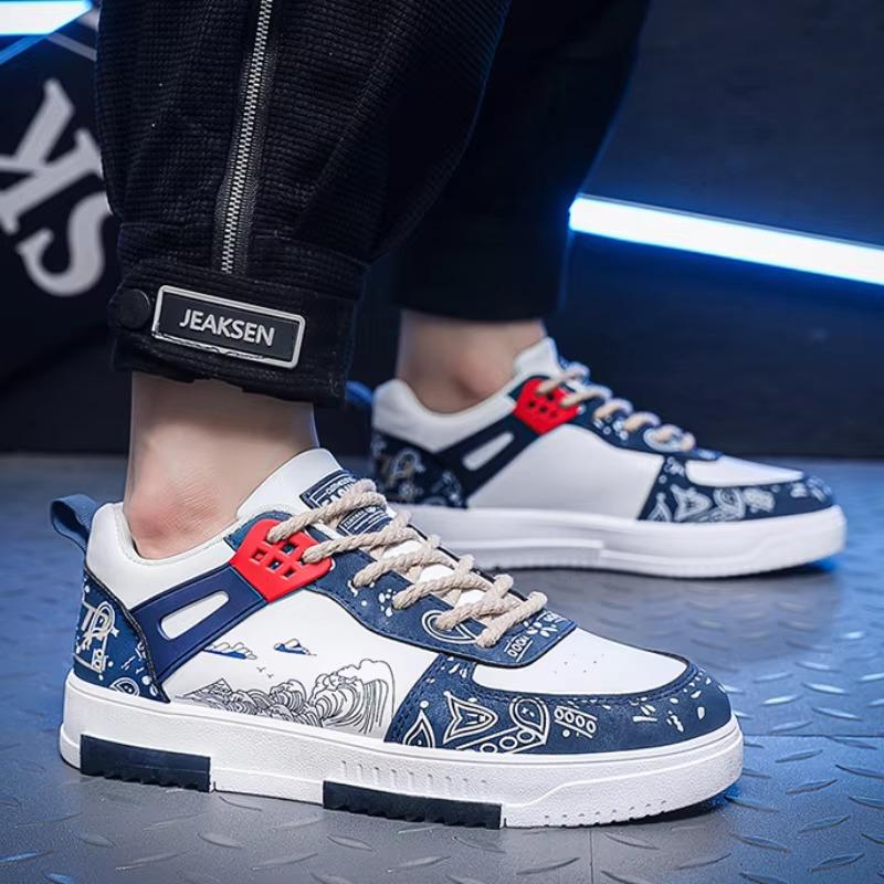 Men's Sneakers Casual Flat Student Shoes Breathable Fashion Lace-Up Sneakers Design Luxury Leather Loafers Tennis Masculino