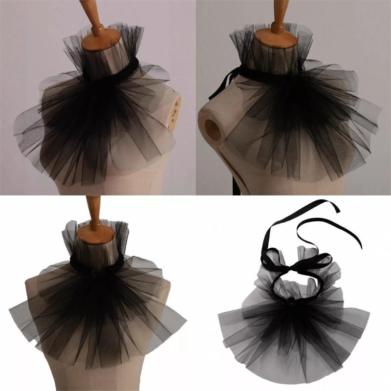 Eleganter Rüschen-Abnehmkragen für Damen Viktorianische Renaissance Halskrause Geschichtetes Netz Jabot Falscher Kragen Choker