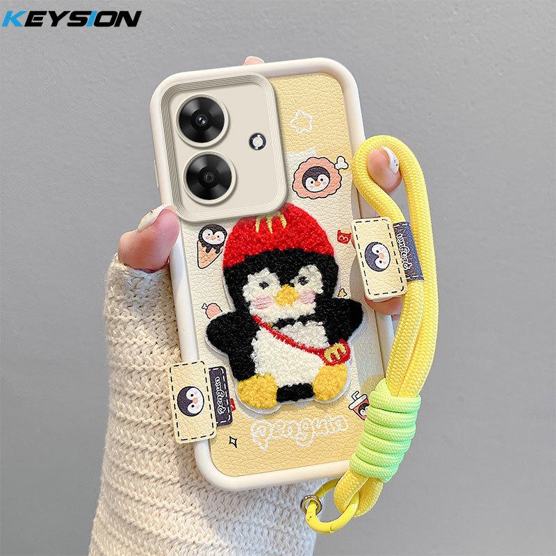 KEYSION Cartoon Cute Plush Embroidery Case for Realme Note 60 60X with Lanyard Shockproof Phone Cover for OPPO Realme Note 60X