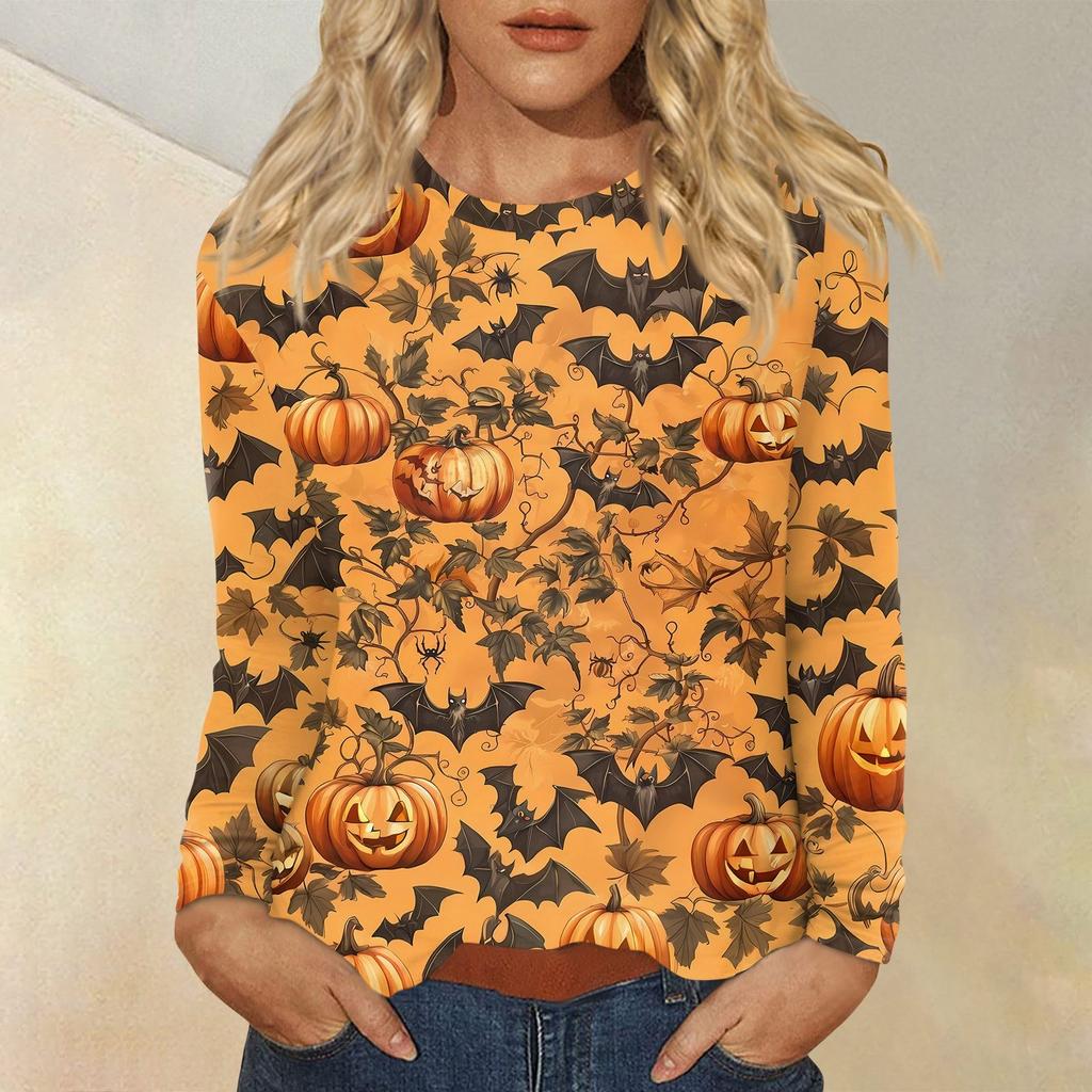 Damenmode Lässig Halloween Bedruckt Rundhals Langarm Pullover Top