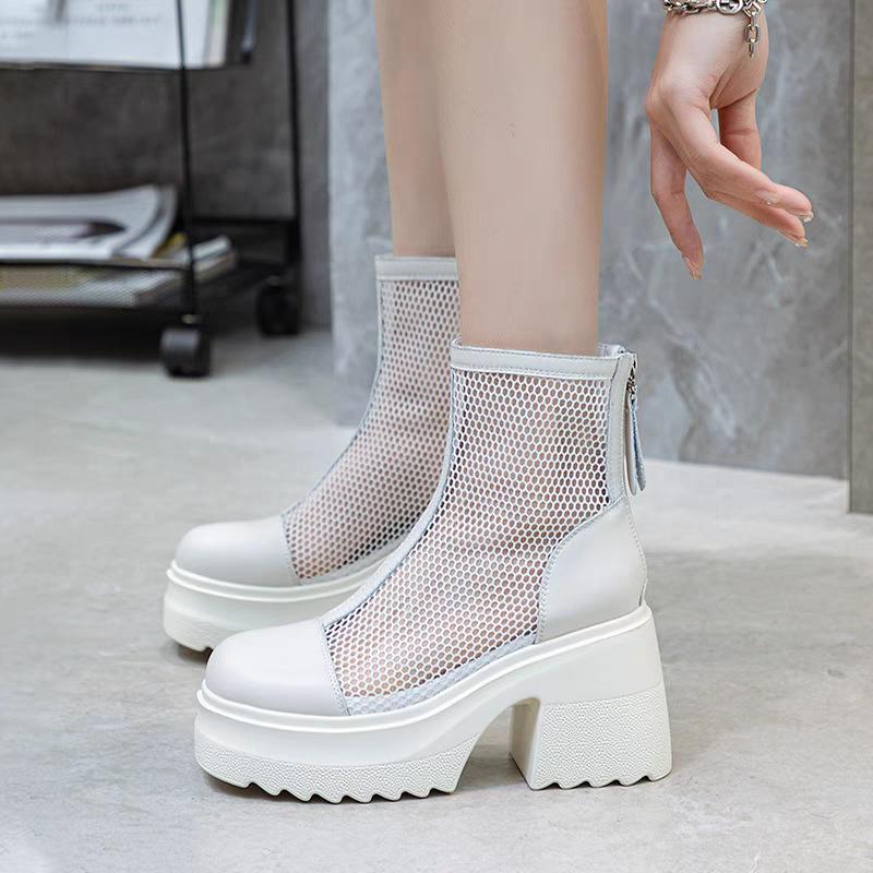 Hollow Martin boots women's new summer thin breathable mesh boots cm thick heel small height-increasing women's cool boots