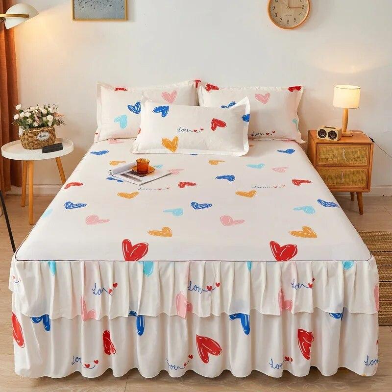 Lace Bed Sheet Skirt  Floral Printed Bed Cover Single/Queen/King Size Bedspread On The Bed (No Pillowcase