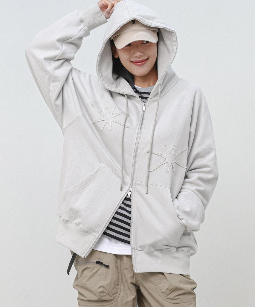 Moderment Applique Washed Oversized Zip-Up Hoodie [Dusty Grey]