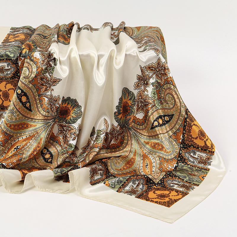 90*90Cm Women'S Hair Scarf Bonito Fashion Designer Paisley Foulard Soft Square Square Stem Silk Scarves