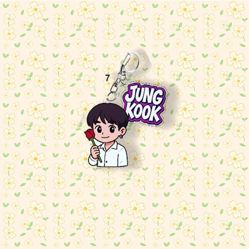 

BTS Cartoon Rose Keychain, Member-themed Pendant, Celebrity Merchandise, ARMY Support Merchandise JUNGKOOK