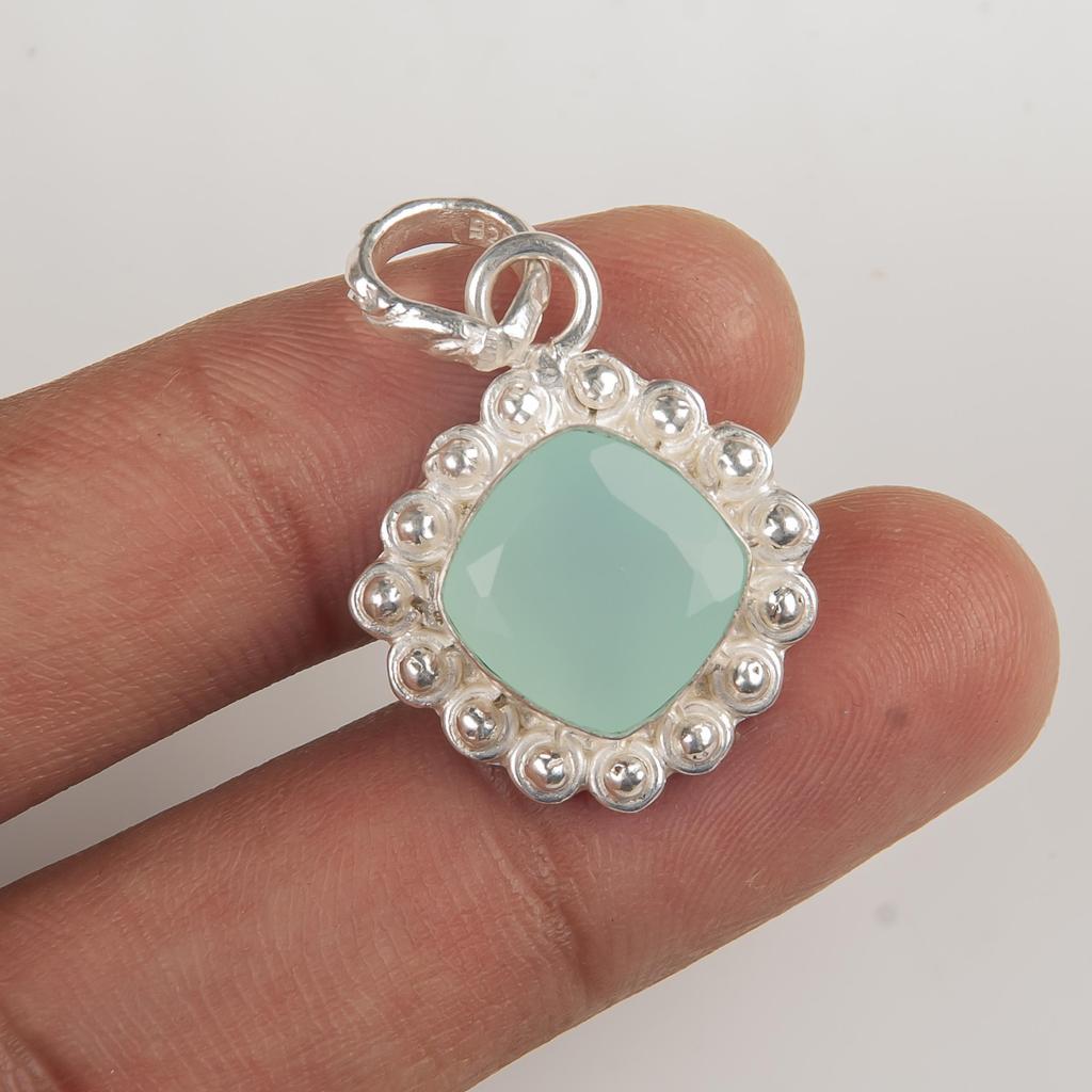 Aqua Chalcedony Handmade Gemstone Jewelry, 925 Solid Sterling Silver Pendant Unique Design Jewelry, For Women