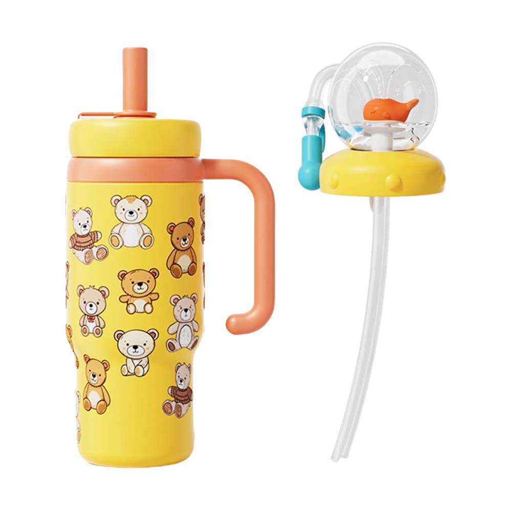 Stainless Steel Drinking Cup with Handle Whale Squirt Water Cup Leak Proof Water Bottle with Straw for Kids Teens and Adults