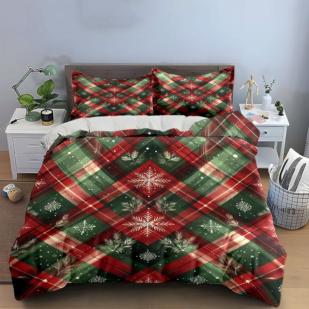 Plaid Snowflake Christmas Design Bedding Duvet Cover Set Duvet Cover Pillowcases (1*Duvet Cover 2*Pillowcases, without duvet insert)