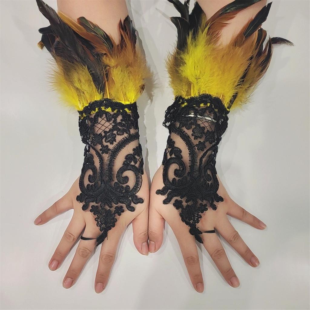 Wedding Gloves Proms White Gloves Feather Long Gloves for Operas Women Lady Proms Costume Accessories