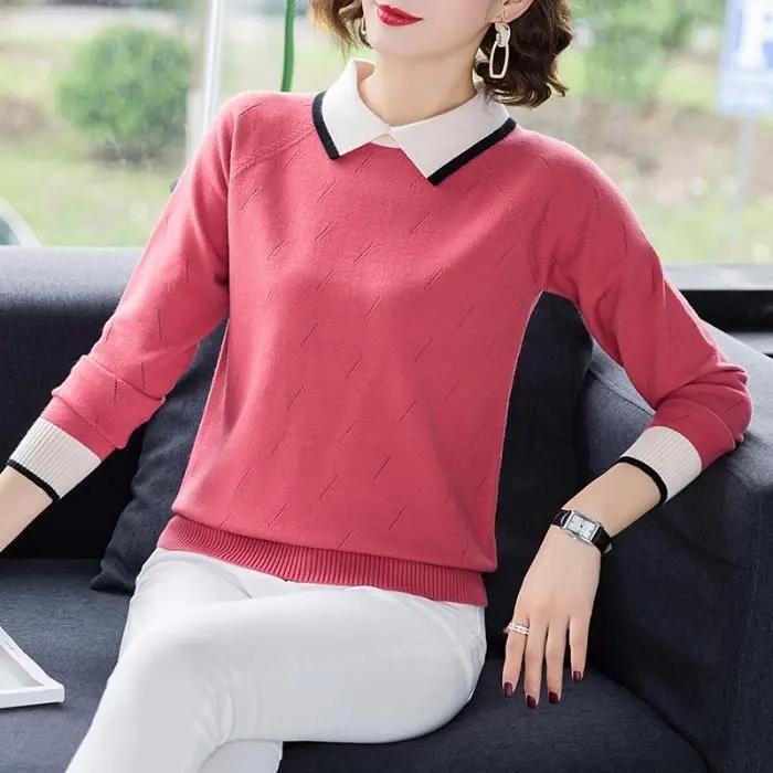 Toamnă Iarnă Pulover Dimensiune Mari Femei Manecă Lungă Guler Papușă Pulover Pulover Imbracaminte tricotată