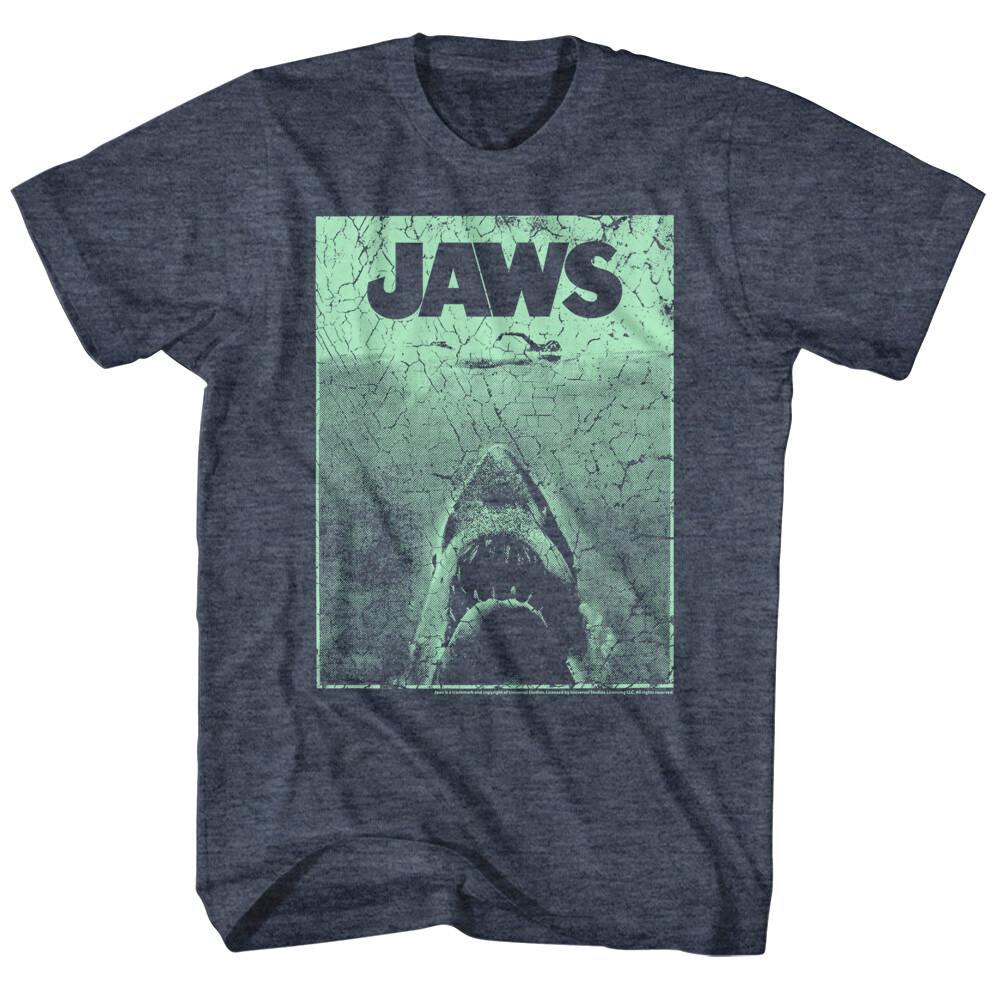 Jaws Shark Vintage Green Movie Poster Men T Shirt Great White Ocean Attack Top XXXL