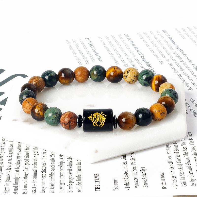12 Constellation Zodiac Signs Bracelet Men Women Natural Tiger Eye Stone Beaded Couples Bracelets Scorpio Birthday Beads Jewelry