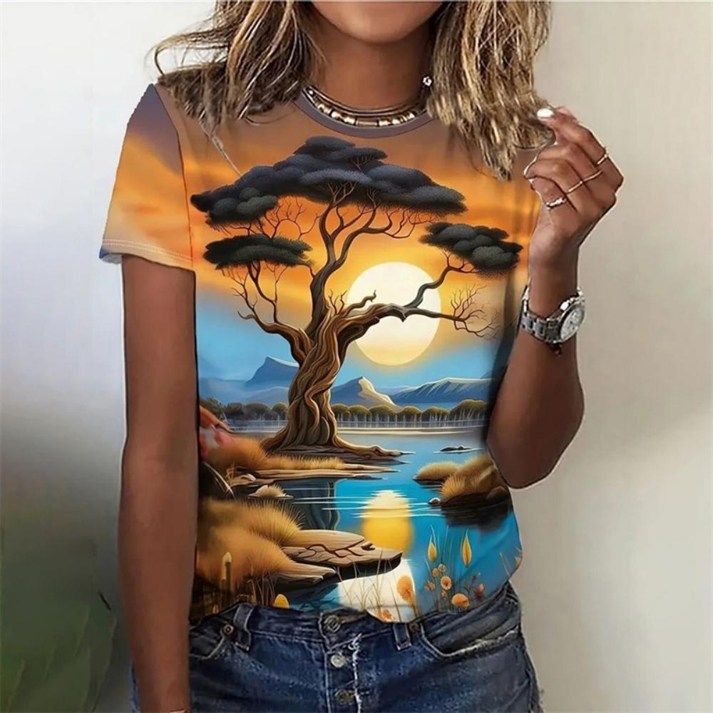 Neues Bequemes Lockeres Damen Elegantes Muster Rundhals Bedrucktes T-Shirt Schnelltrocknendes Atmungsaktives Oberteil Street Fashion T-Shirt