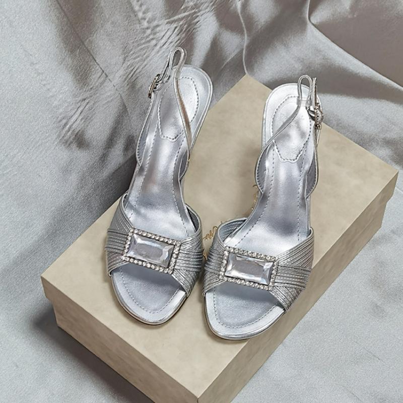 Summer Women's High Heels, Vintage Rhinestone And Gemstone Sandals, Peep-toe Color-blocked High Heels And Slippers.