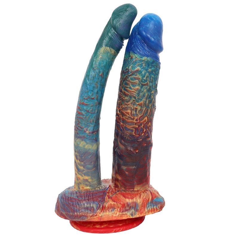 Double-headed Penis Liquid Silicone   Masturbator Anal Plug Vaginal Massage Adult Sex Toys Fisting Realistic Dick