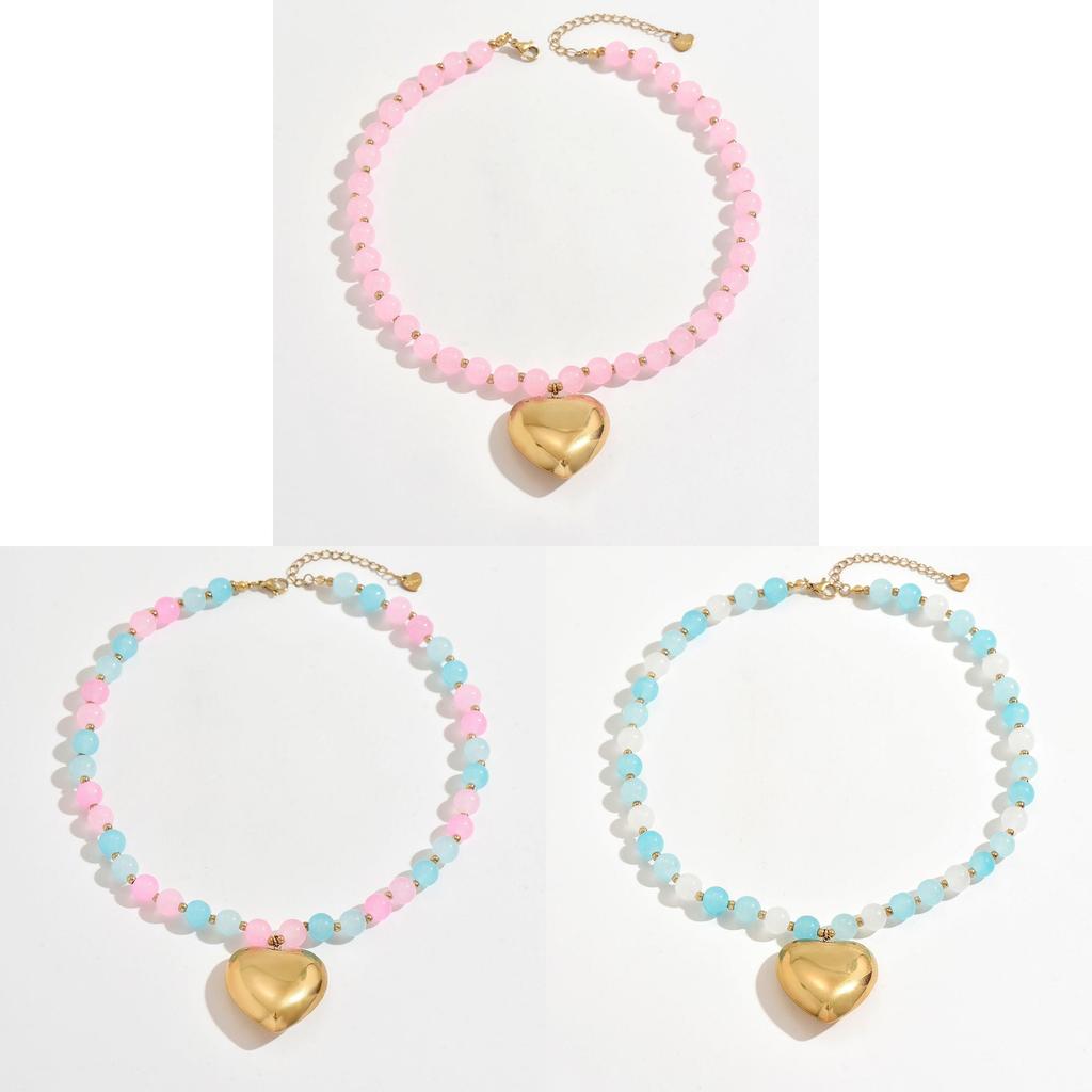 Bohemian Heart Necklace For Women With Glass Beads Summer Beach Vacation Accessory