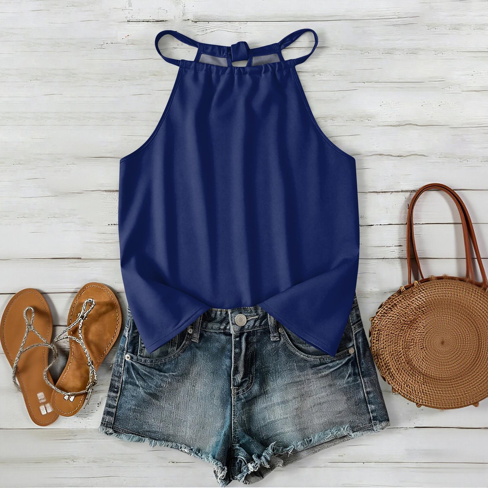 

Women Bohemian Solid Color Sleeveless Camisole Top Summer Casual Loose Fit Spaghetti Strap Blouse for Outdoor and Daily Wear M