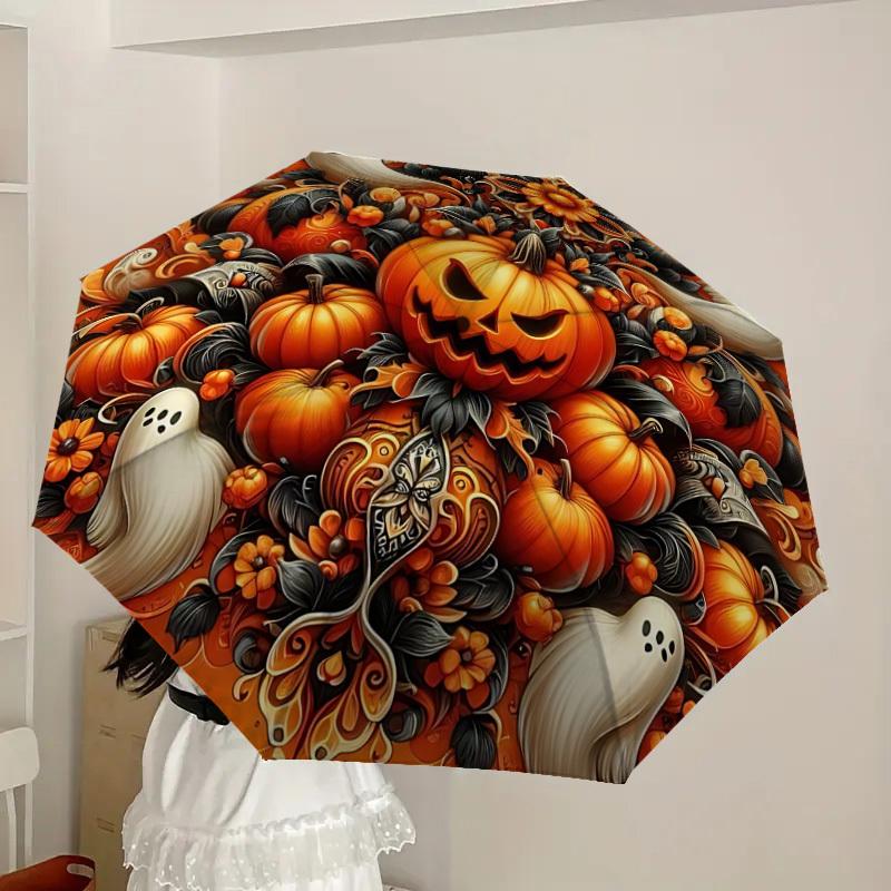 1pc Halloween Pumpkins Automatic Open/Close Umbrella, Folding Compact Umbrella with Lightweight Design for Women/Men Yy251028164