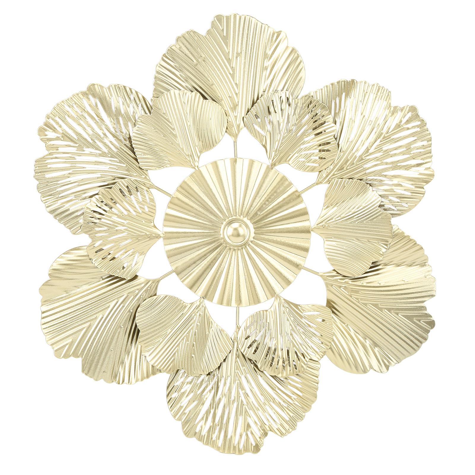 Nordic Luxury Wall Decoration Apricot Leaf Flower Mirror Wall Pendant Iron Art Porch Decoration B 43.3x43.5x3cm