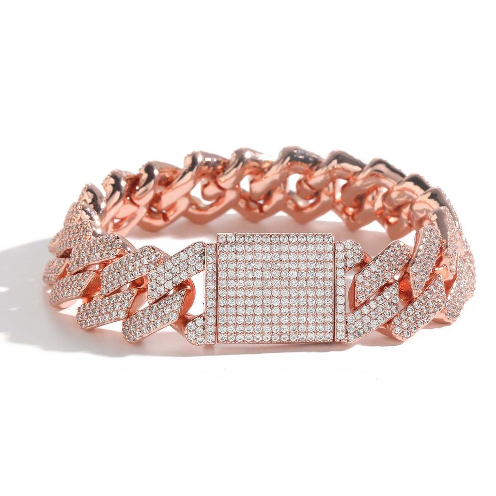 20mm Iced Out 5A CZ Messing Drei Töne Krappen Cuban Link Armband Kastenverschluss Hip Hop Schmuck für Herren